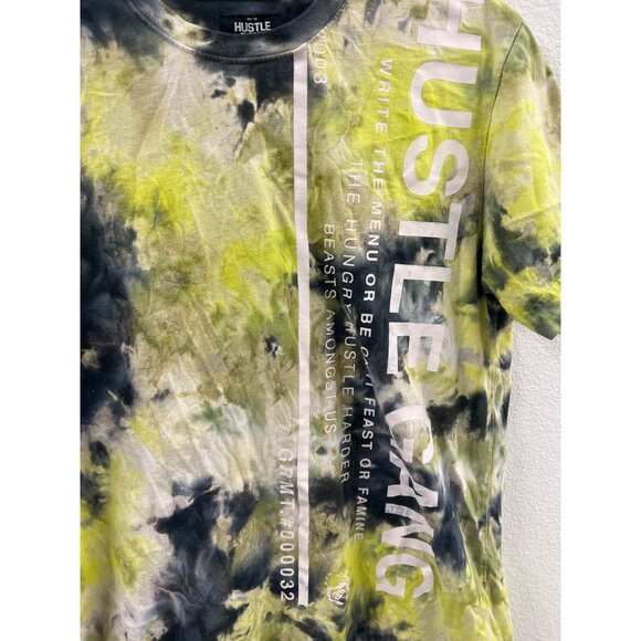 Hustle Gang Tie-Dye Graphic T-Shirt Lime & Navy Size S - Picture 2 of 4